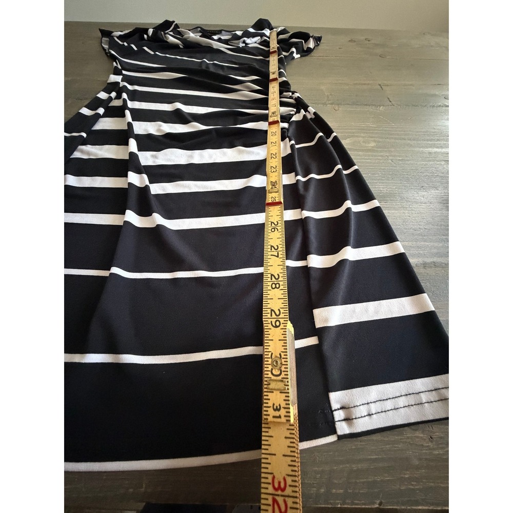 Attention Womens Black White Striped Cowl Neck Ruched Sheath Dress XS 3012 - Picture 8 of 9